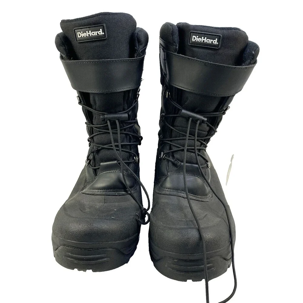 Diehard Men's Size 13M Snow Boots Black Bungie/Hook & Loop Faux Fur Lining Flaw!